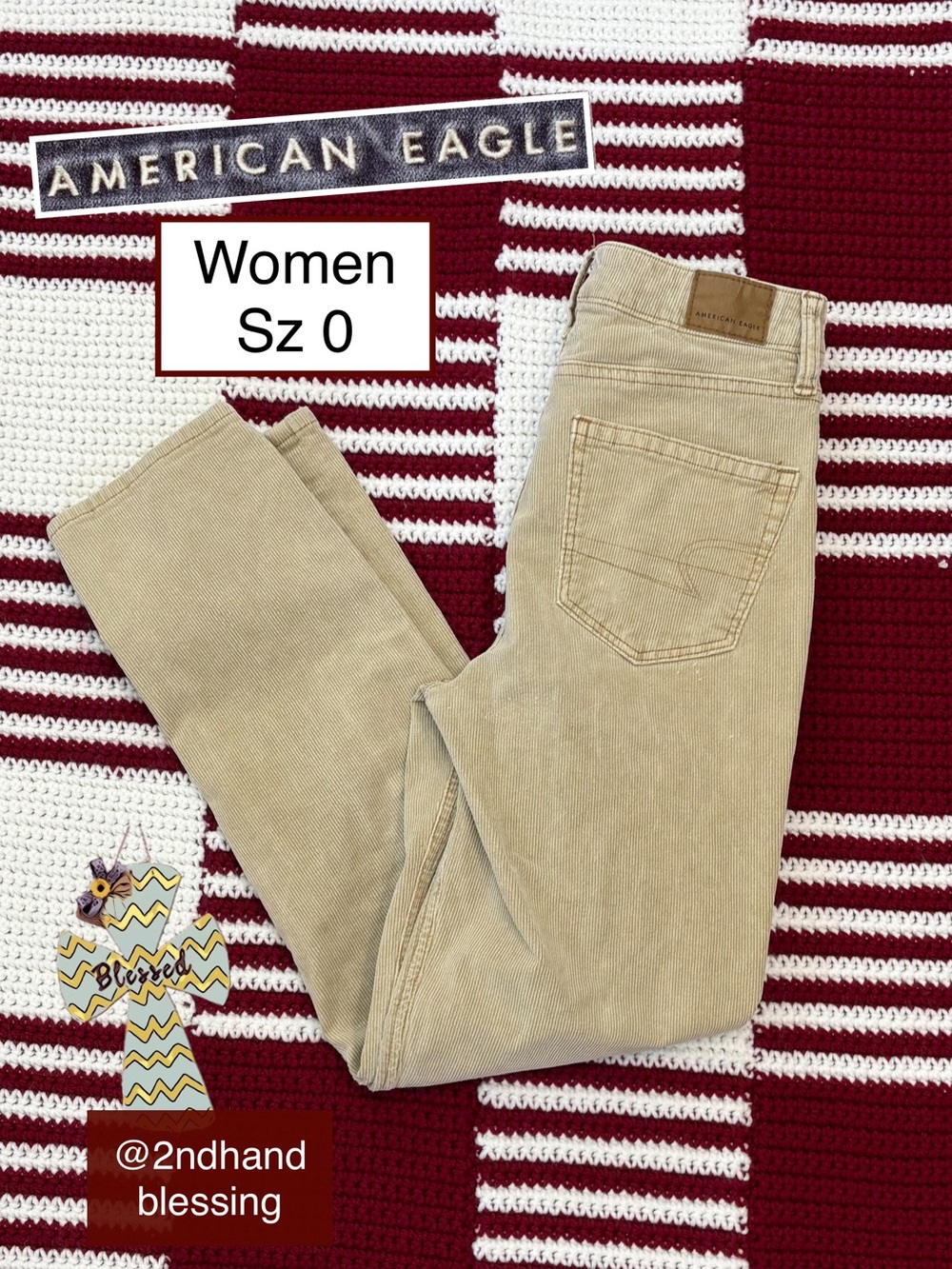 American Eagle Outfitters Stretch Corduroy Jeans Tan, Women Sz 0, Mid Rise